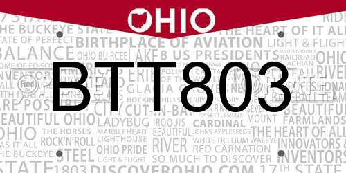 BTT803 Ohio License Plate