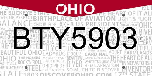 BTY5903 Ohio License Plate