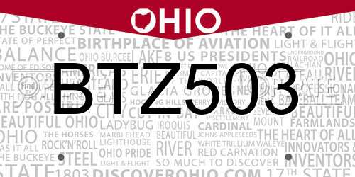 BTZ503 Ohio License Plate
