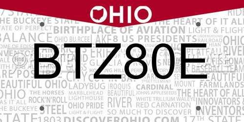 BTZ80E Ohio License Plate
