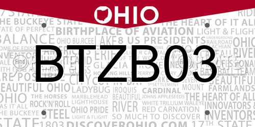 BTZB03 Ohio License Plate