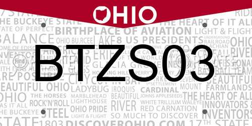 BTZS03 Ohio License Plate