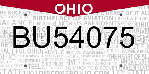 BU54075 Ohio License Plate
