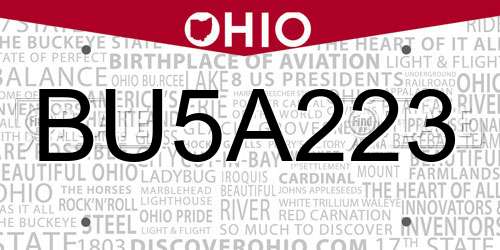 BU5A223 Ohio License Plate