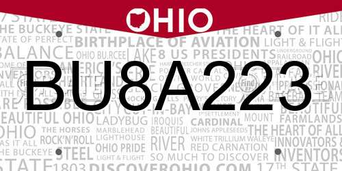 BU8A223 Ohio License Plate