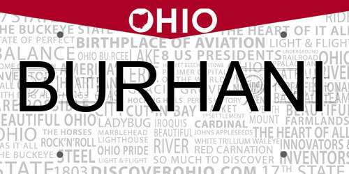 BURHANI Ohio License Plate