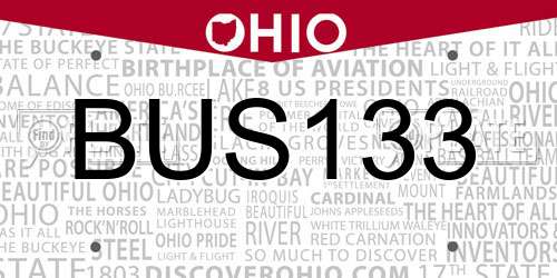 BUS133 Ohio License Plate