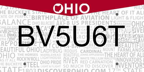 BV5U6T Ohio License Plate