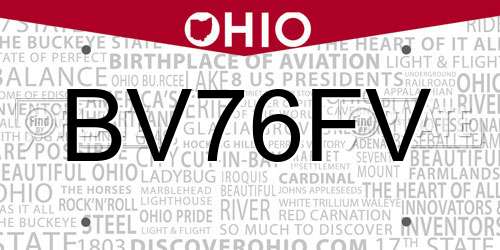 BV76FV Ohio License Plate
