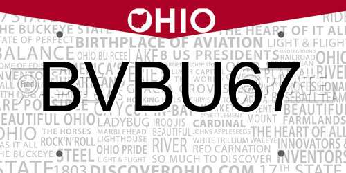 BVBU67 Ohio License Plate