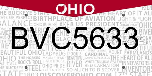 BVC5633 Ohio License Plate