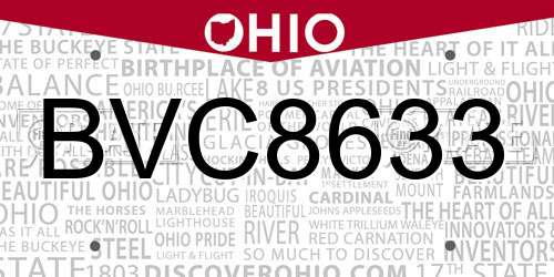 BVC8633 Ohio License Plate