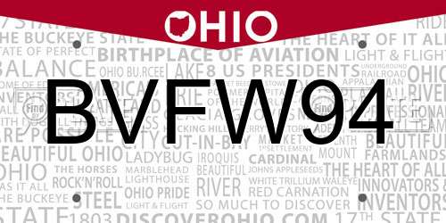 BVFW94 Ohio License Plate