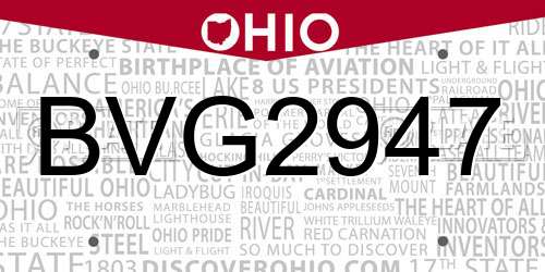 BVG2947 Ohio License Plate