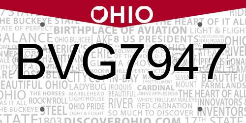 BVG7947 Ohio License Plate