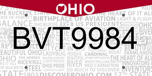 BVT9984 Ohio License Plate