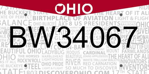 BW34067 Ohio License Plate