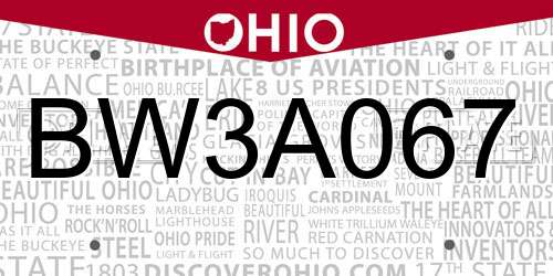 BW3A067 Ohio License Plate