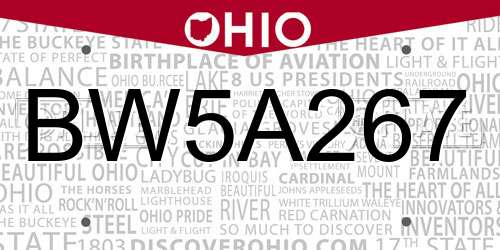 BW5A267 Ohio License Plate