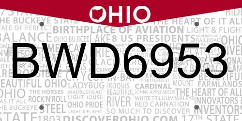 BWD6953 Ohio License Plate