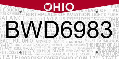 BWD6983 Ohio License Plate