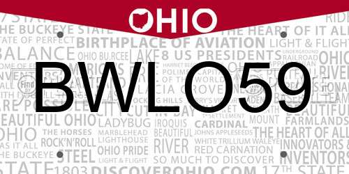 BWLO59 Ohio License Plate