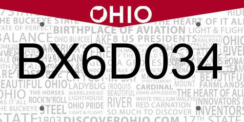BX6D034 Ohio License Plate