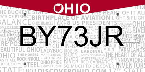 BY73JR Ohio License Plate