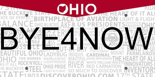 BYE4NOW Ohio License Plate