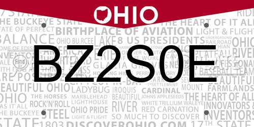BZ2S0E Ohio License Plate