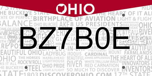 BZ7B0E Ohio License Plate