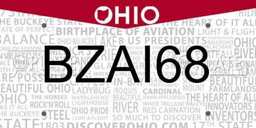 BZAI68 Ohio License Plate