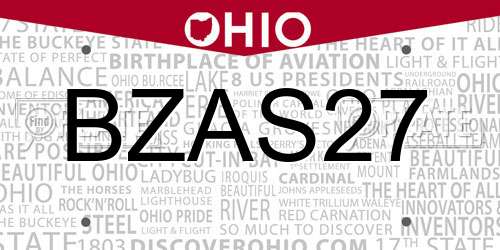 BZAS27 Ohio License Plate