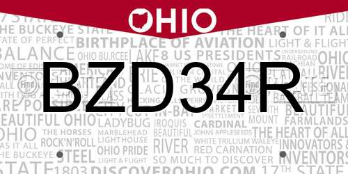 BZD34R Ohio License Plate