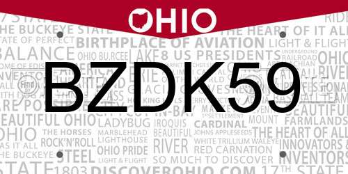 BZDK59 Ohio License Plate