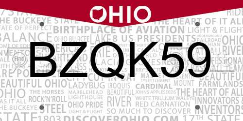 BZQK59 Ohio License Plate