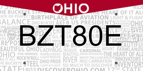 BZT80E Ohio License Plate