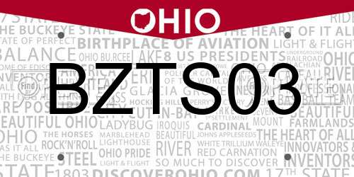 BZTS03 Ohio License Plate