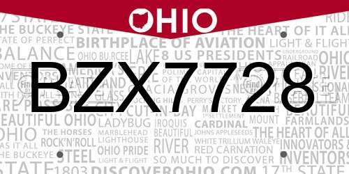 BZX7728 Ohio License Plate