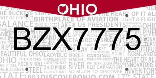 BZX7775 Ohio License Plate