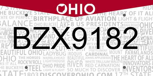 BZX9182 Ohio License Plate