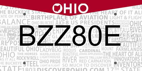 BZZ80E Ohio License Plate