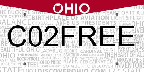 C02FREE Ohio License Plate