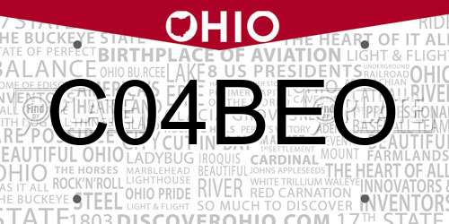 C04BEO Ohio License Plate