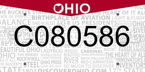 C080586 Ohio License Plate