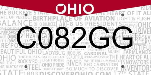 C082GG Ohio License Plate