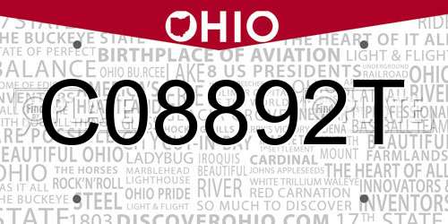 C08892T Ohio License Plate