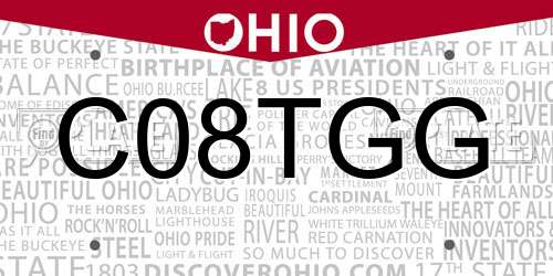 C08TGG Ohio License Plate