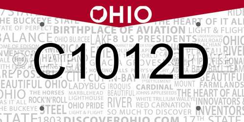 C1012D Ohio License Plate