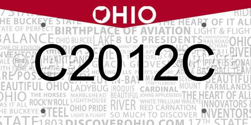 C2012C Ohio License Plate